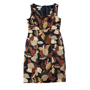 Evan Picone Leaf Print Sleeveless Cross-Front Dress